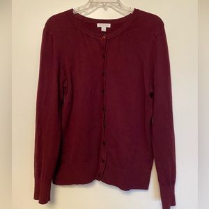 Burgundy crew neck button down cardigan